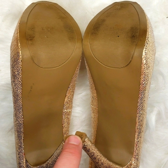 Steve Madden Revaa Gold Glitter Fabric Heels Sparkle bling 10 - Picture 9 of 9